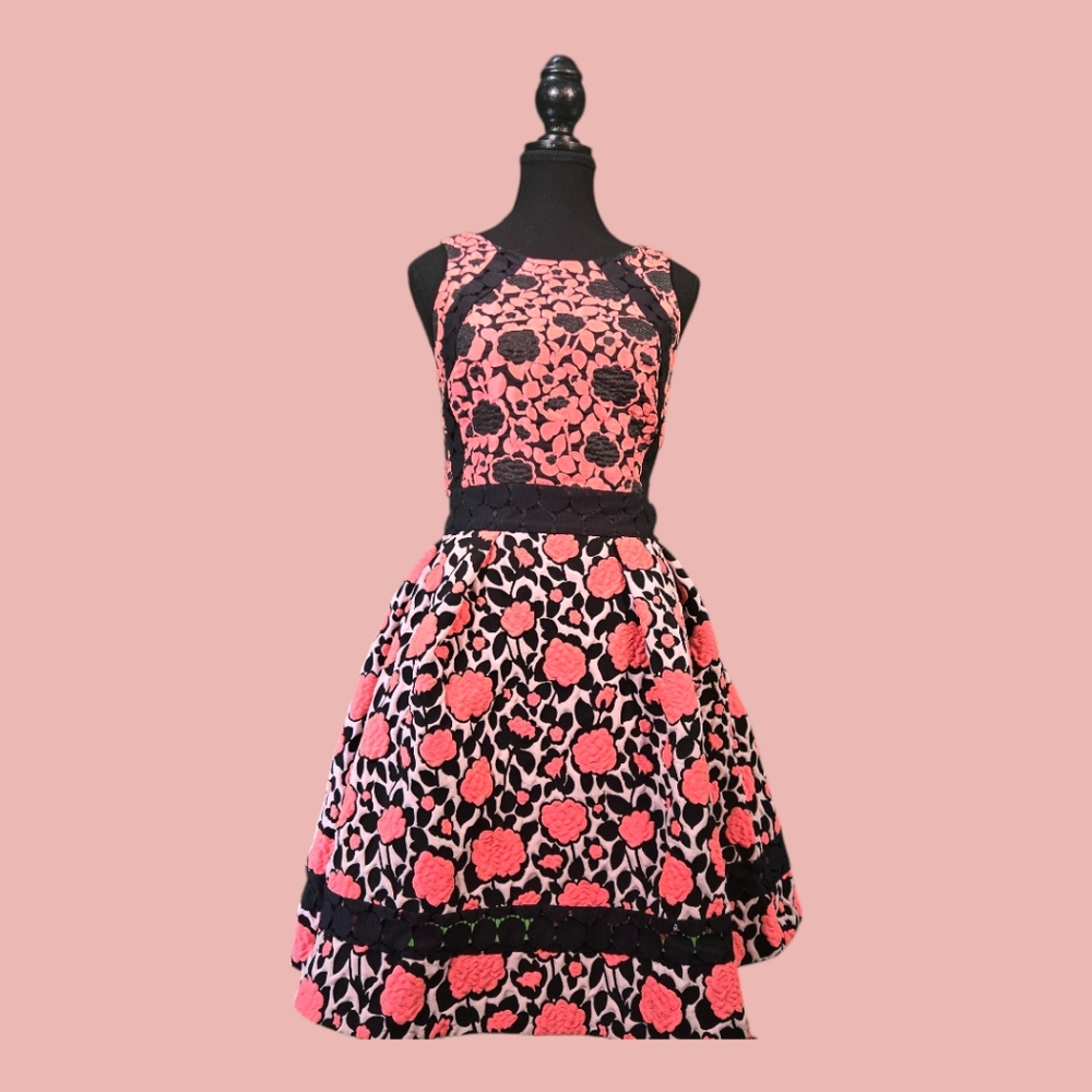 Desigual cocktail dress, S, coral, black and white
